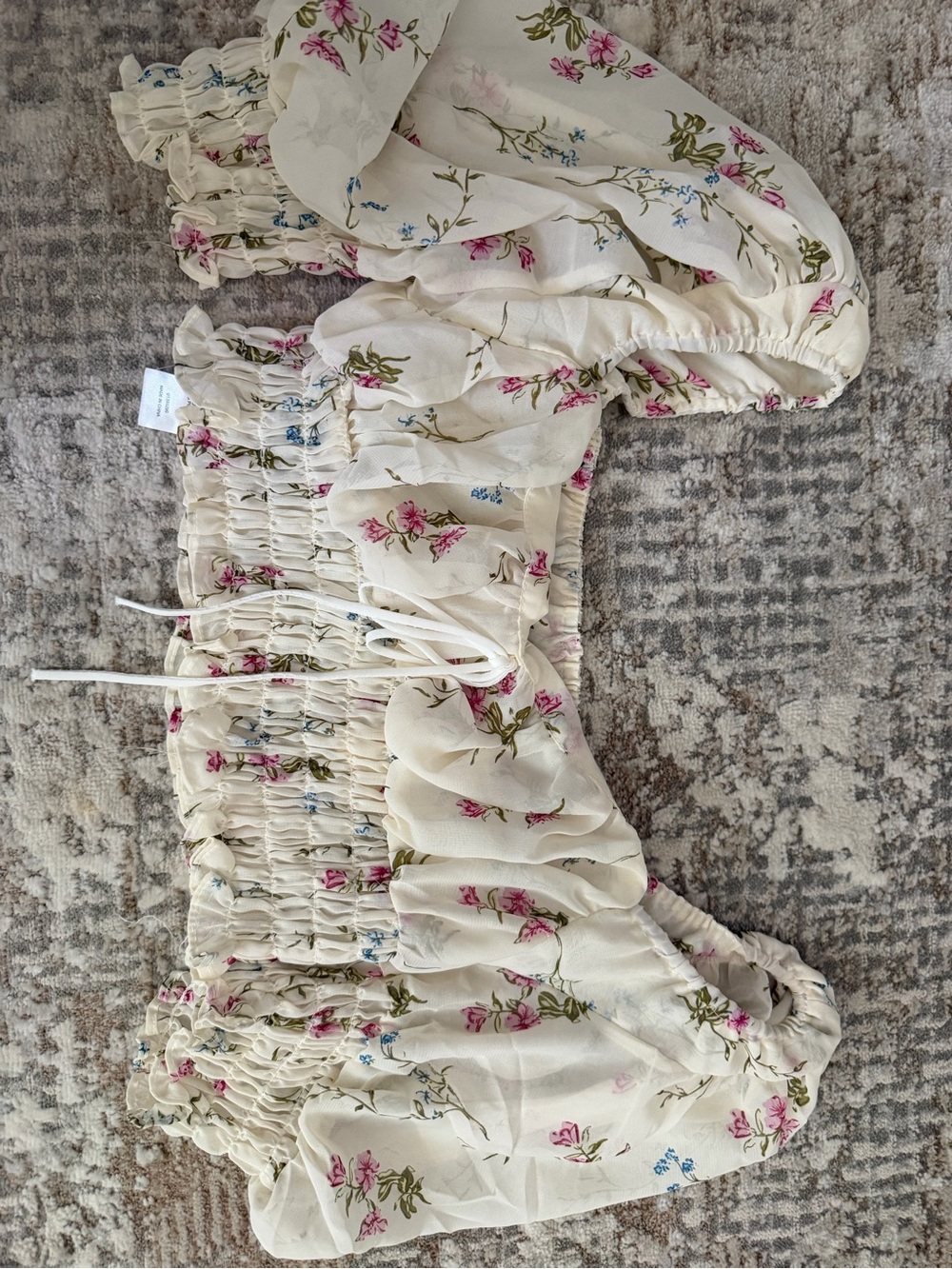 Floral Shirred Crop Top - Cream